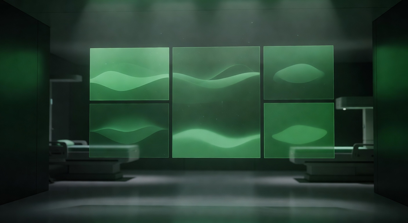 Calm dark green glowing medical bay interface